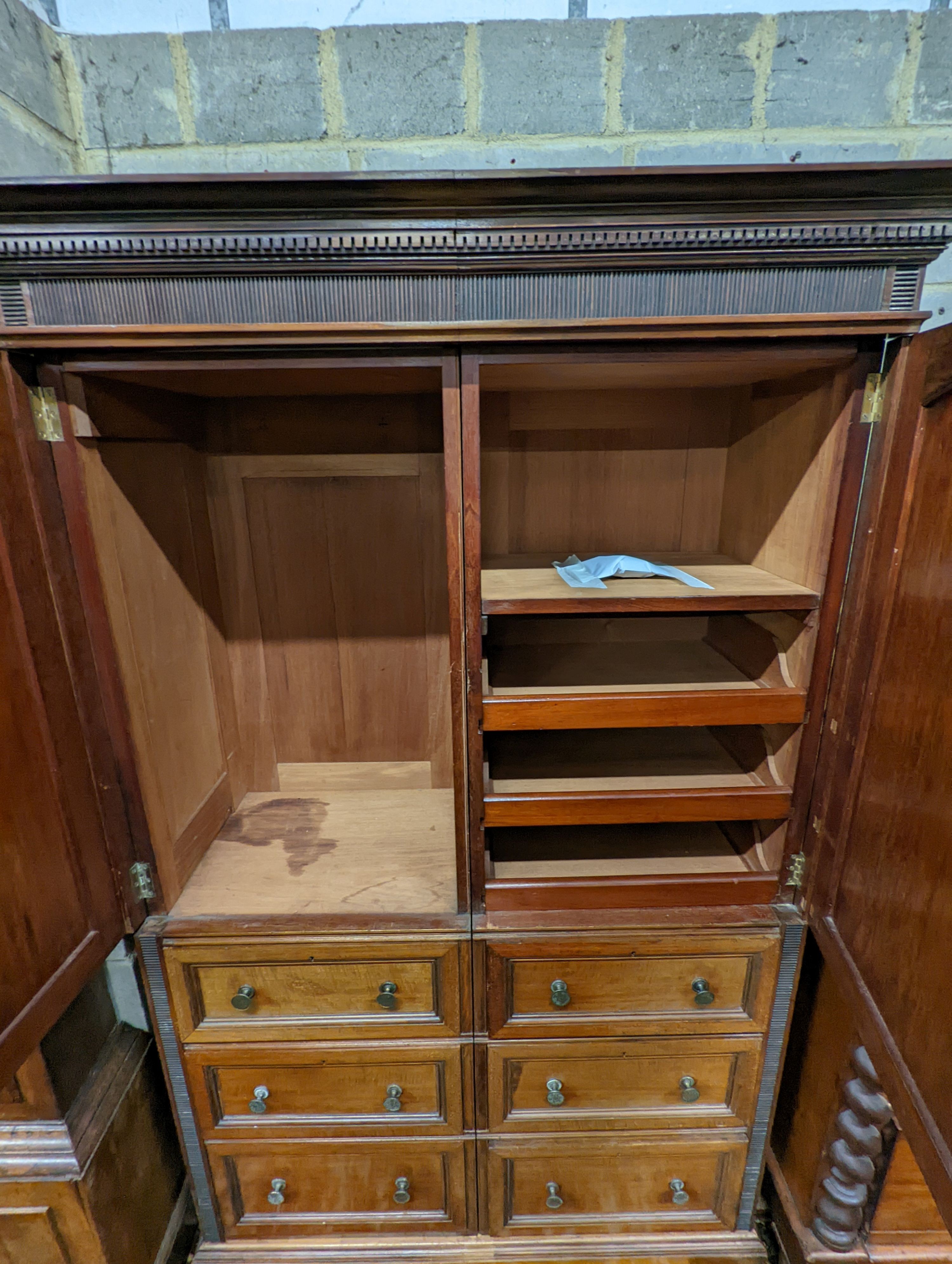 A late Victorian mahogany press cupboard (altered), width 114cm, height 182cm